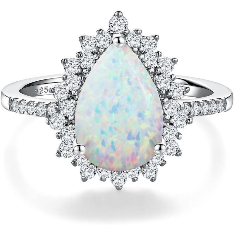 Women's 925 Sterling Silver Teardrop Engagement Birthstone Ring